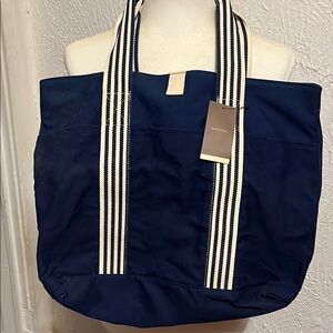 Merona Navy Blue Tote with Striped Handles